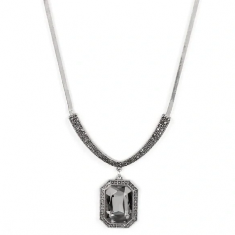 Fit for a Drama Queen - Silver w/Smokey Diamond Necklace Set